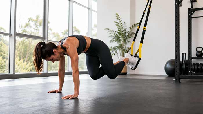 چرخش زانو به پهلو (TRX Oblique Knee Tuck)